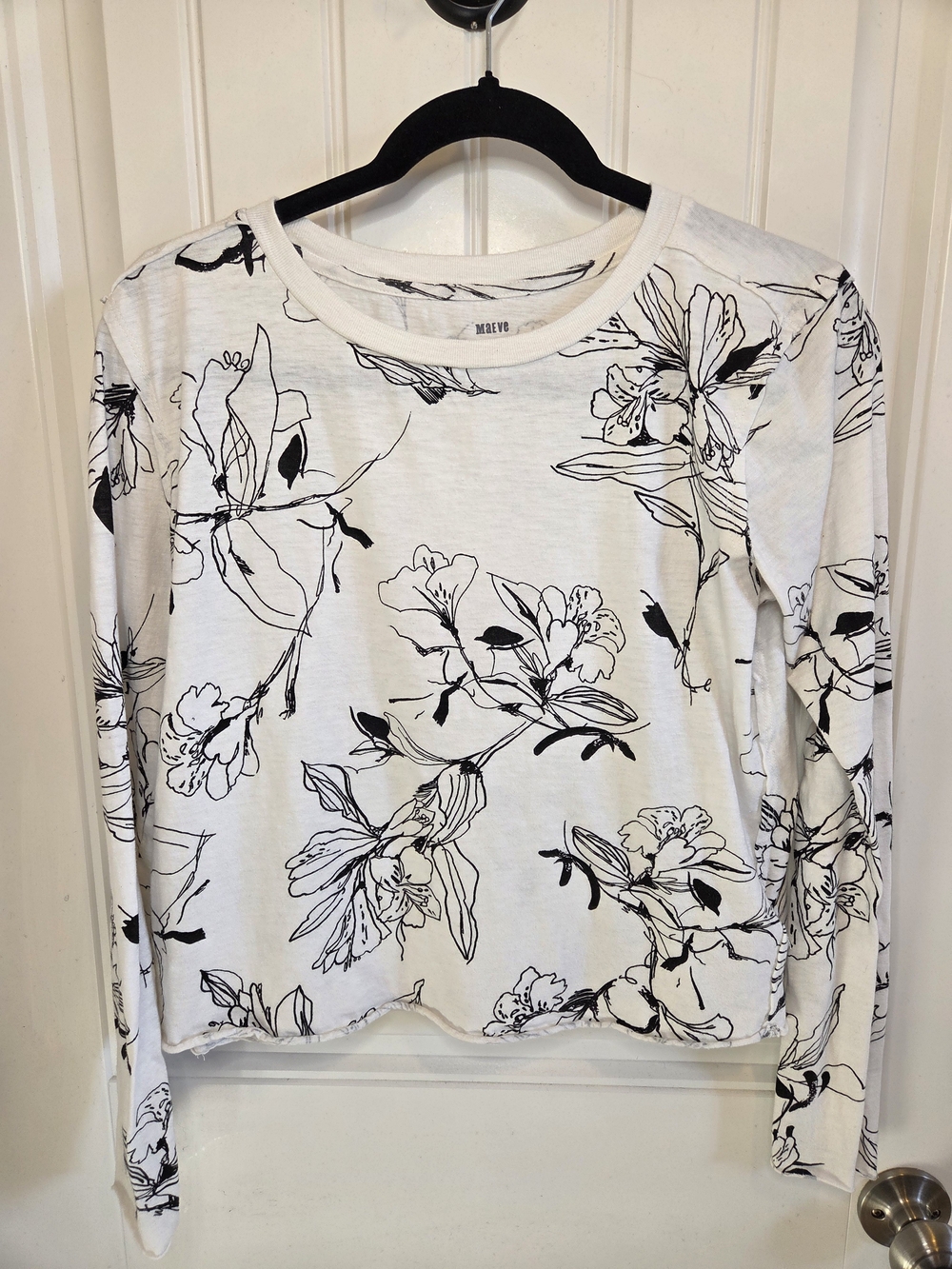Maeve by Anthropologie Black & White Floral Long-Sleeve Top